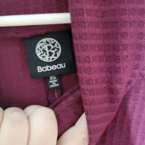 NWOT Bobeau waffle burgundy cowl neck raglant sleeve - Picture 6 of 6